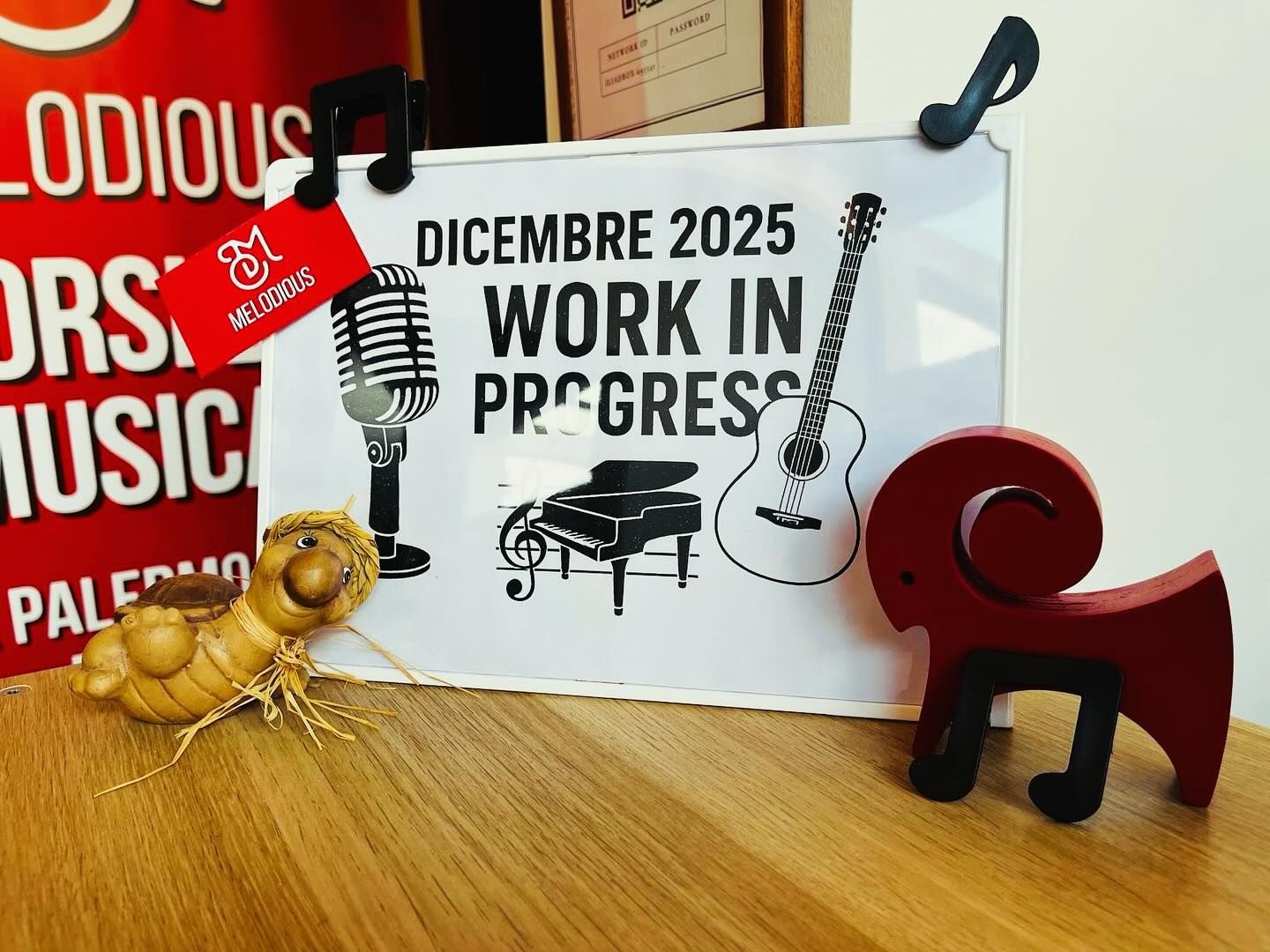 Music production setup with microphone and instruments
